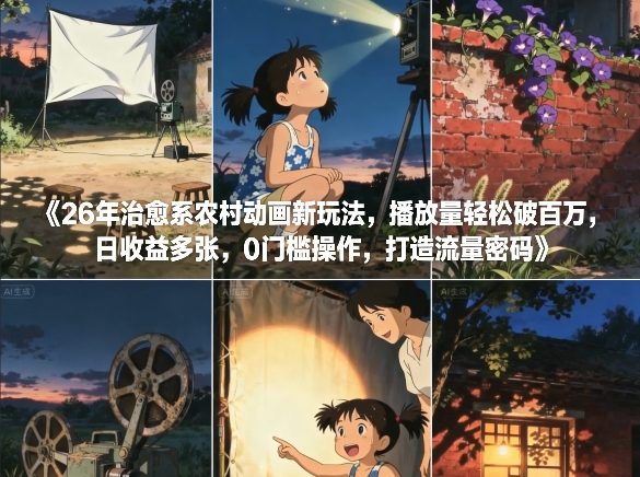 26年治愈系农村动画新玩法，播放量轻松破百万，日收益多张，0门槛操作，打造流量密码-创客联盟